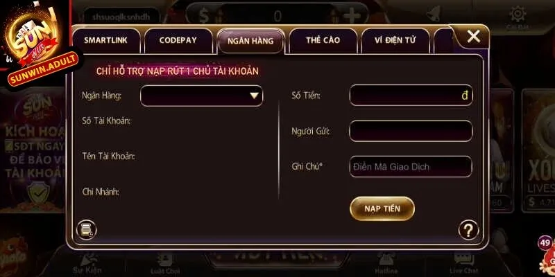 Sun Win hiện đang liên kết với nhiều ngân hàng lớn